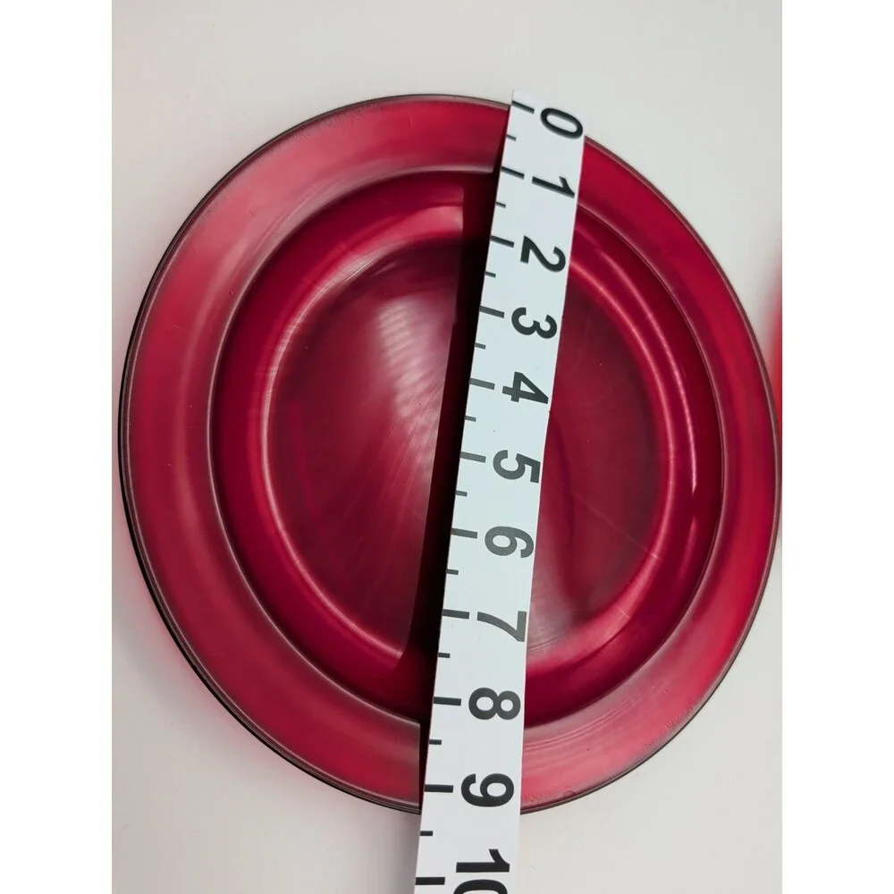 Vtg Arcoroc Ruby Red Classique Glass 9 1/2” Dinner Rimmed Plates Set Of 2